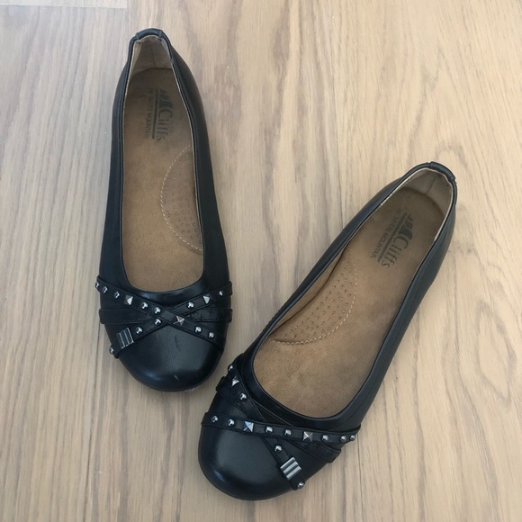 Cliffs by white mountain Hendrix Black leather flats round toe size 7.5 - Picture 3 of 9